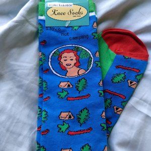 Anne Taintor kneehigh I Love Not Camping socks NWT